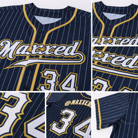 Custom Baseball Jersey - Navy White Pinstripe White-Old Gold Authentic
