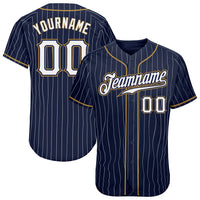 Custom Baseball Jersey - Navy White Pinstripe White-Old Gold Authentic