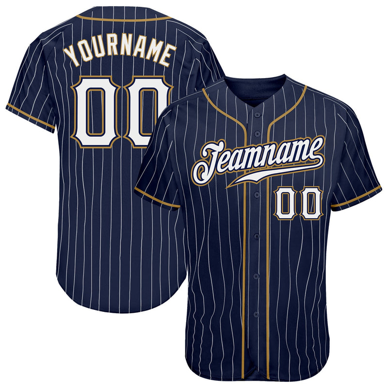 Custom Baseball Jersey - Navy White Pinstripe White-Old Gold Authentic