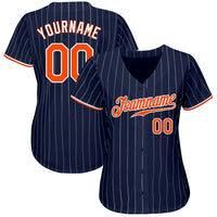 Custom Baseball Jersey - Navy White Pinstripe Orange-White Authentic