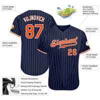Custom Baseball Jersey - Navy White Pinstripe Orange-White Authentic