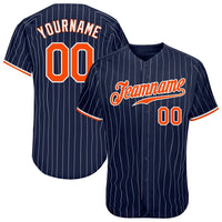 Custom Baseball Jersey - Navy White Pinstripe Orange-White Authentic