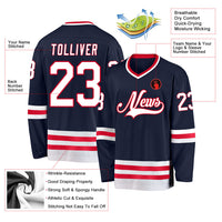 Custom Hockey Jersey - Navy White-Red