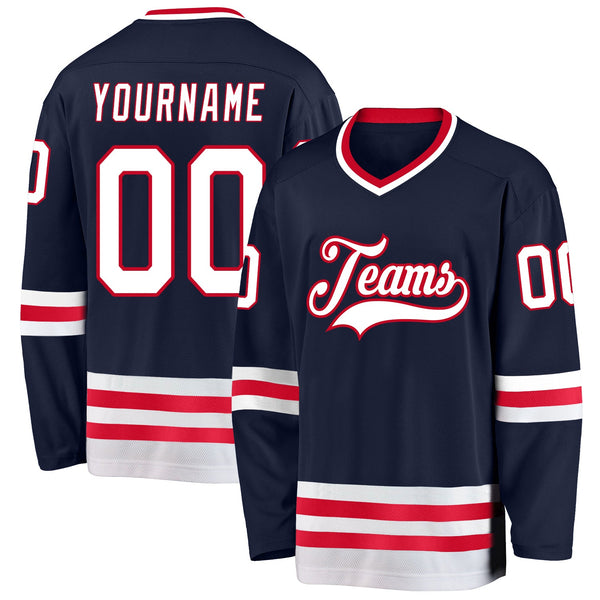 Custom Hockey Jersey - Navy White-Red