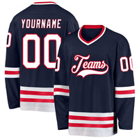Custom Hockey Jersey - Navy White-Red