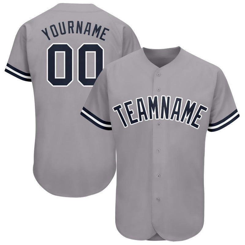 Custom Baseball Jersey - Gray Navy-White