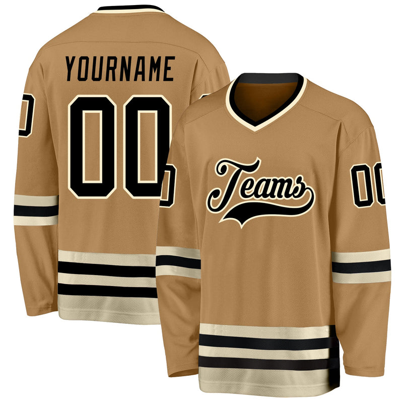 Custom Hockey Jersey - Old Gold Black-Cream