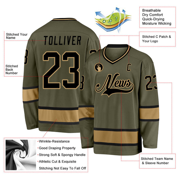 Custom Hockey Jersey - Olive Black-Old Gold Salute To Service