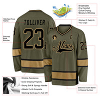 Custom Hockey Jersey - Olive Black-Old Gold Salute To Service