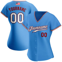 Custom Baseball Jersey - Powder Blue White-Red Authentic American Flag Fashion