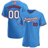 Custom Baseball Jersey - Powder Blue White-Red Authentic American Flag Fashion