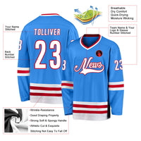 Custom Hockey Jersey - Powder Blue White-Red