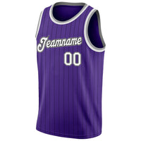 Custom Basketball Jersey - Purple Black Pinstripe White-Gray Authentic