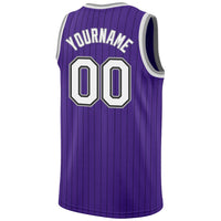 Custom Basketball Jersey - Purple Black Pinstripe White-Gray Authentic