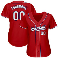 Custom Baseball Jersey - Red White-Navy Authentic