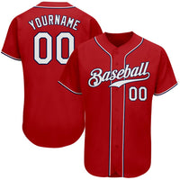 Custom Baseball Jersey - Red White-Navy Authentic