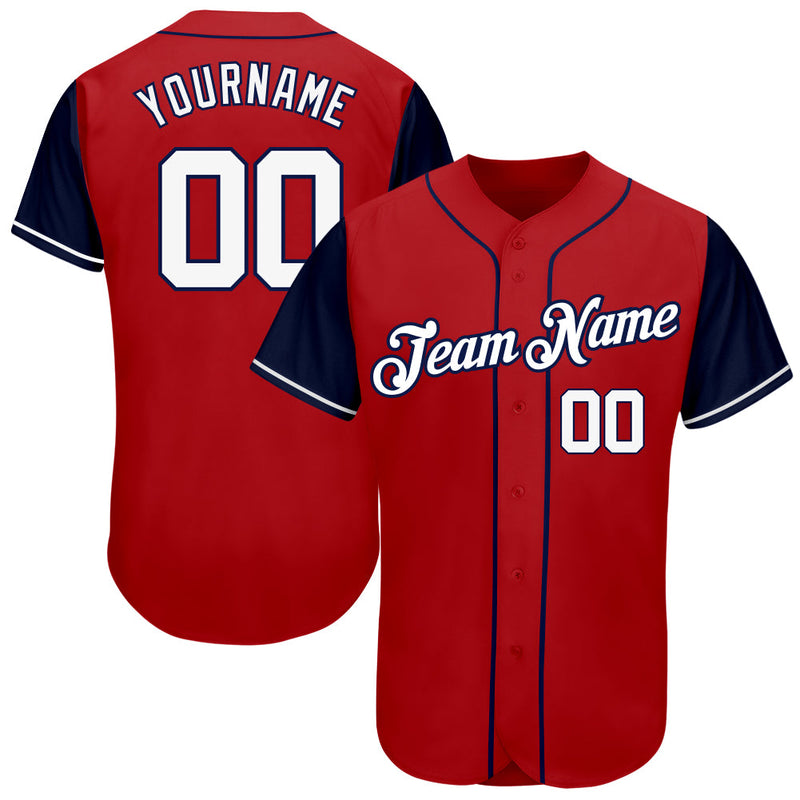 Custom Baseball Jersey - Red White-Navy Authentic Two Tone