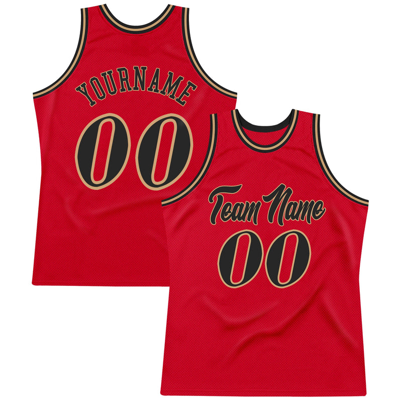 Custom Basketball Jersey - Red Black-Old Gold Authentic Throwback