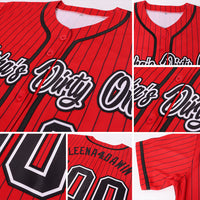 Custom Baseball Jersey - Red Black Pinstripe Black-White Authentic