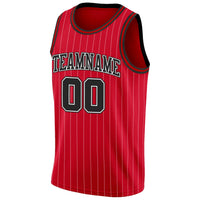 Custom Basketball Jersey - Red White Pinstripe Black-White Authentic