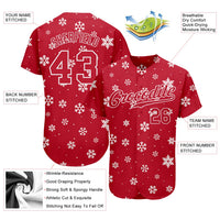 Custom Baseball Jersey - Red Red-White Christmas 3D Authentic
