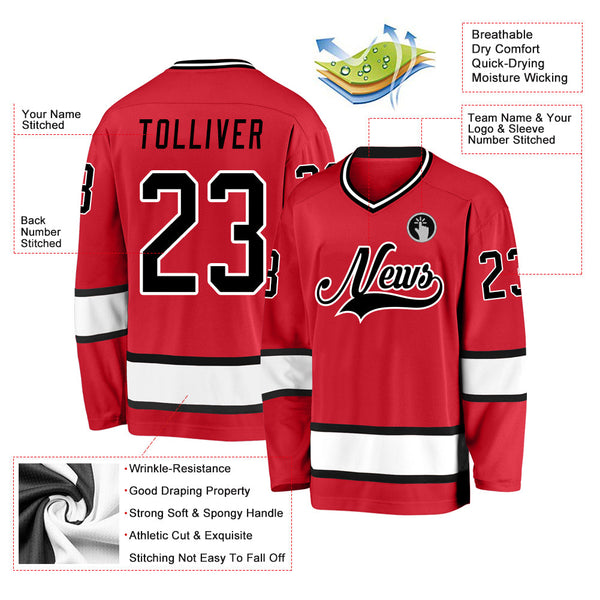 Custom Hockey Jersey - Red Black-White