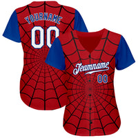 Custom Baseball Jersey - Red White-Royal 3D Pattern Design Spider Web Authentic