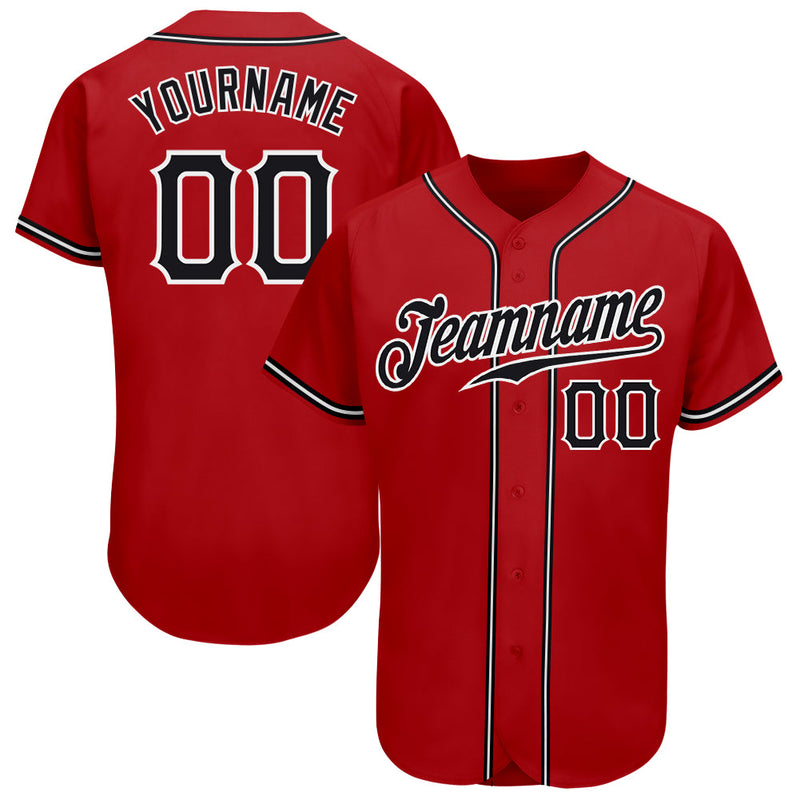 Custom Baseball Jersey - Red Black-White Authentic