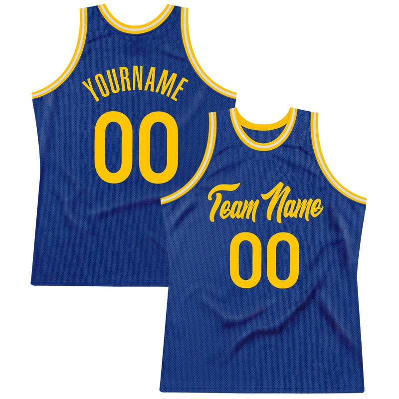 Custom Basketball Jersey - Royal Gold-White Authentic Throwback