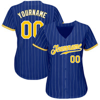Custom Baseball Jersey - Royal White Pinstripe Gold-White Authentic