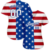 Custom Baseball Jersey - Royal White-Red American Flag Fashion Authentic