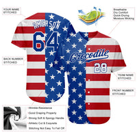 Custom Baseball Jersey - Royal White-Red American Flag Fashion Authentic