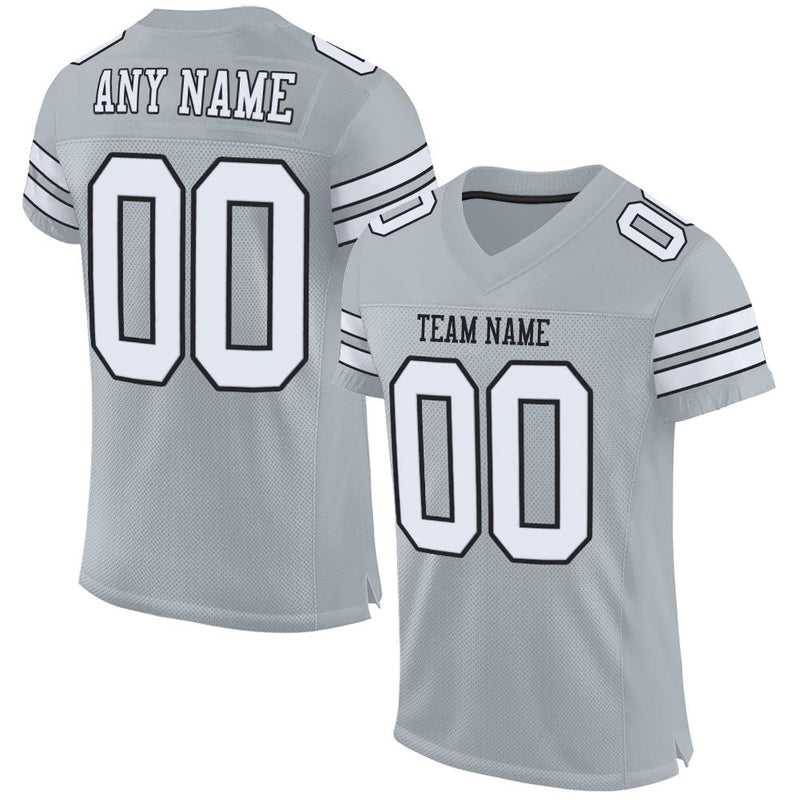 Custom Football Jersey - Silver White-Black Mesh Authentic