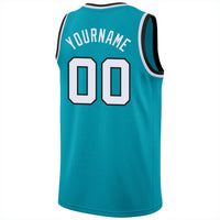 Custom Basketball Jersey - Teal White-Black Round Neck Rib-Knit