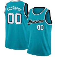 Custom Basketball Jersey - Teal White-Black Round Neck Rib-Knit