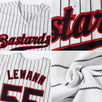 Custom Baseball Jersey - White Black Pinstripe Black-Red Authentic