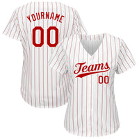 Custom Baseball Jersey - White Red Pinstripe Red-White Authentic