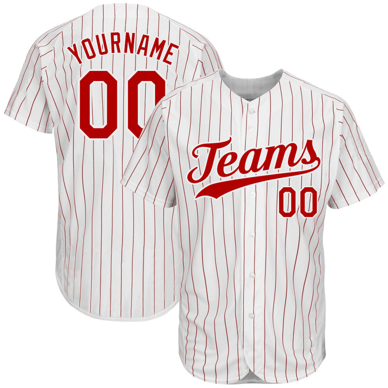 Custom Baseball Jersey - White Red Pinstripe Red-White Authentic
