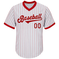 Custom Baseball Jersey - White Red Pinstripe Red-White Authentic Throwback Rib-Knit
