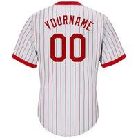 Custom Baseball Jersey - White Red Pinstripe Red-White Authentic Throwback Rib-Knit