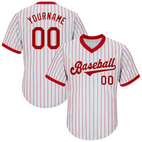 Custom Baseball Jersey - White Red Pinstripe Red-White Authentic Throwback Rib-Knit
