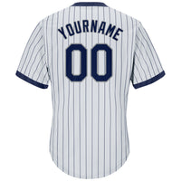 Custom Baseball Jersey - White Navy Pinstripe Navy-Gray Authentic Throwback Rib-Knit