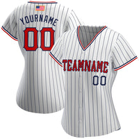Custom Baseball Jersey - White Navy Pinstripe Red-Navy Authentic American Flag Fashion