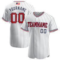 Custom Baseball Jersey - White Navy Pinstripe Red-Navy Authentic American Flag Fashion