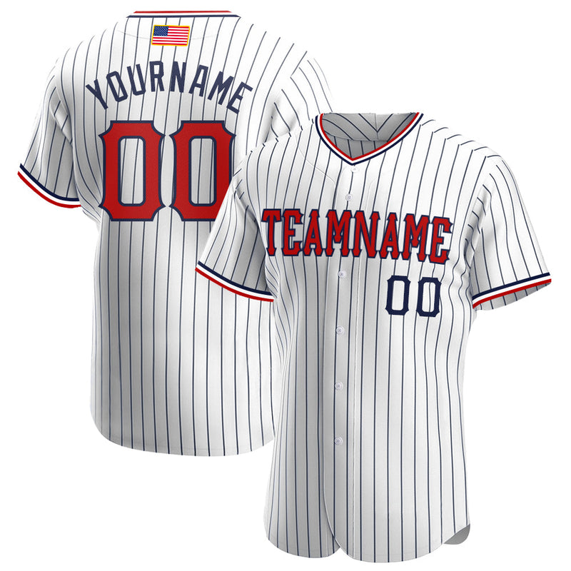 Custom Baseball Jersey - White Navy Pinstripe Red-Navy Authentic American Flag Fashion