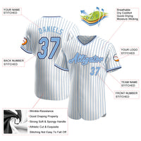 Custom Baseball Jersey - White Light Blue Pinstripe Light Blue-Navy Authentic