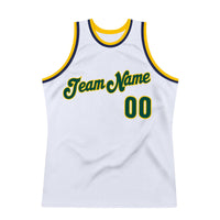 Custom Basketball Jersey - White Hunter Green-Gold Authentic Throwback