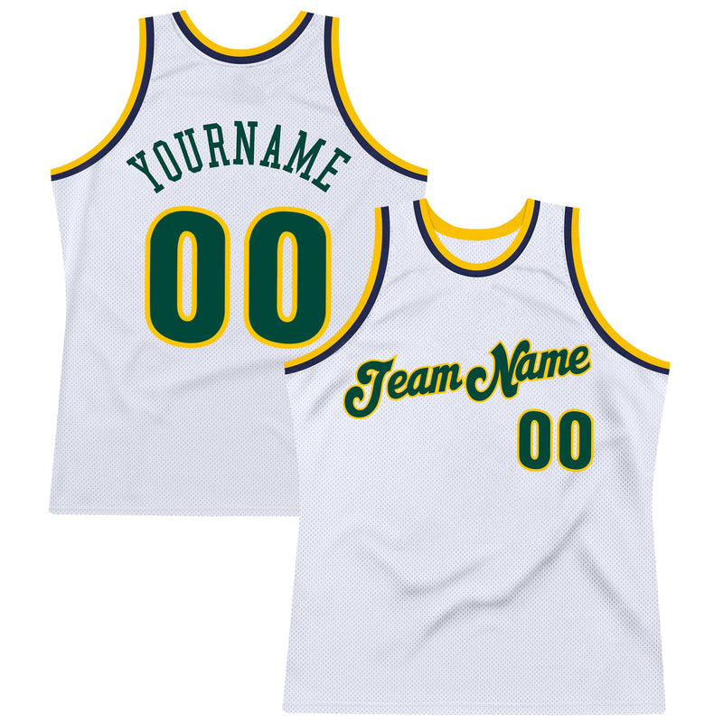 Custom Basketball Jersey - White Hunter Green-Gold Authentic Throwback