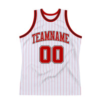 Custom Basketball Jersey - White Red Pinstripe Red-Black Authentic