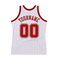 Custom Basketball Jersey - White Red Pinstripe Red-Black Authentic